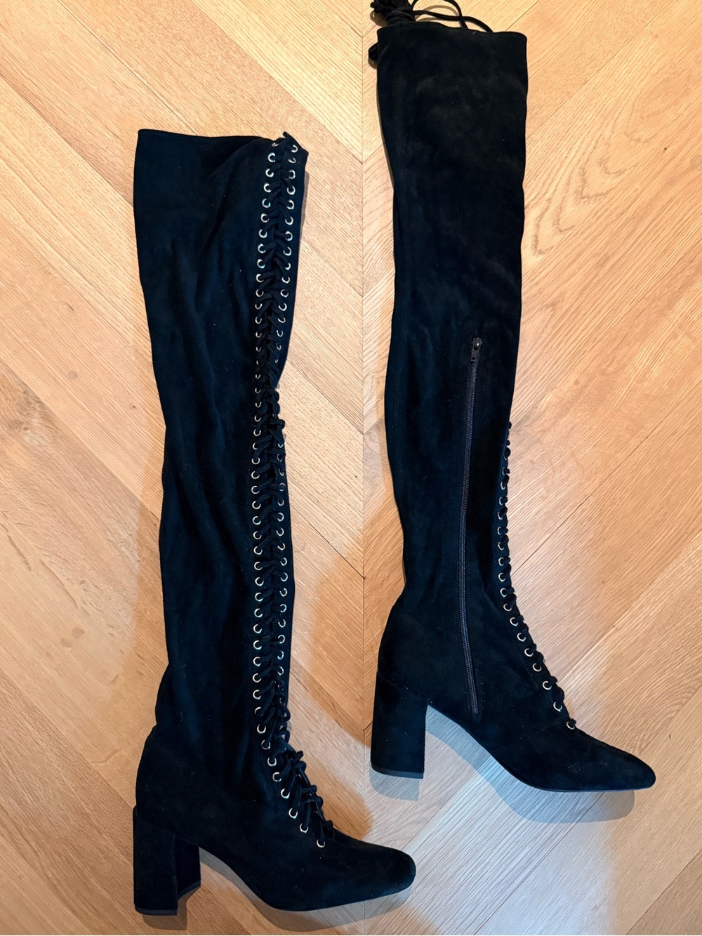 Jeffery Campbell Black Over-the-Knee Lace-Up Block Heel Boots